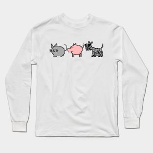 Pixelart Cute Animals Cat Pig Dog Long Sleeve T-Shirt